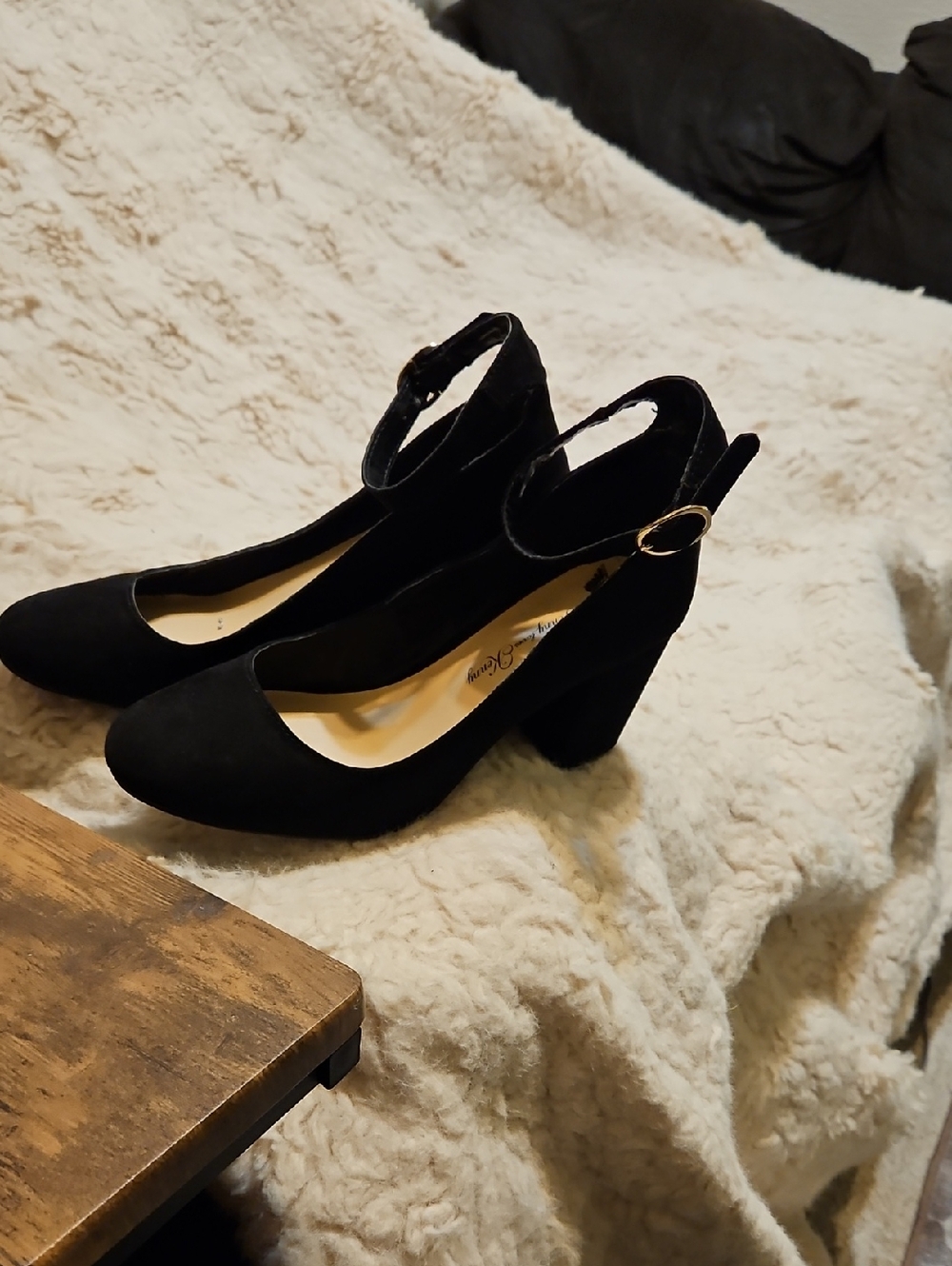 Penny Loves Kenny Black Suede Ankle-Strap Block Heels